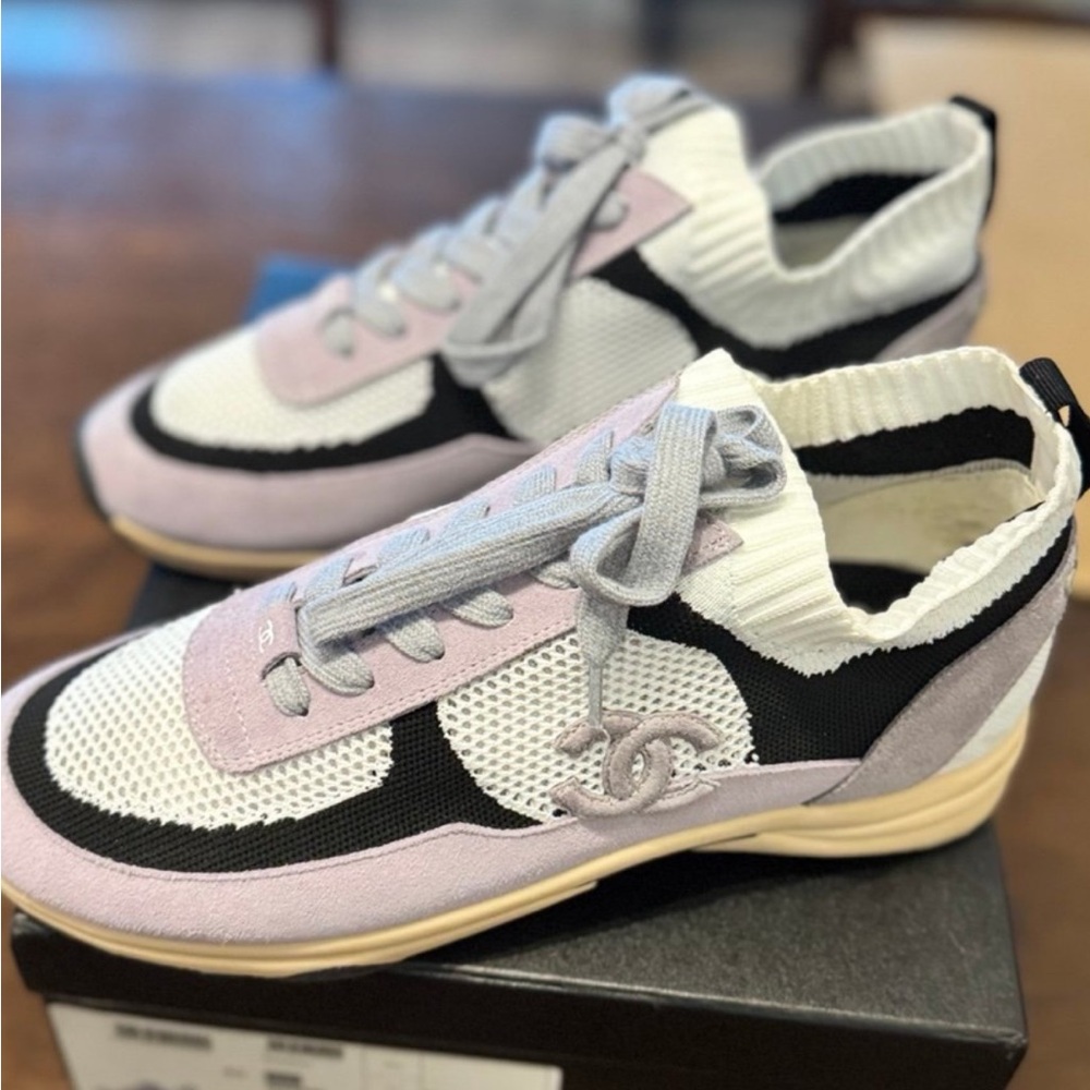 CHANEL Athletic Shoes - White, Black, and Lavender